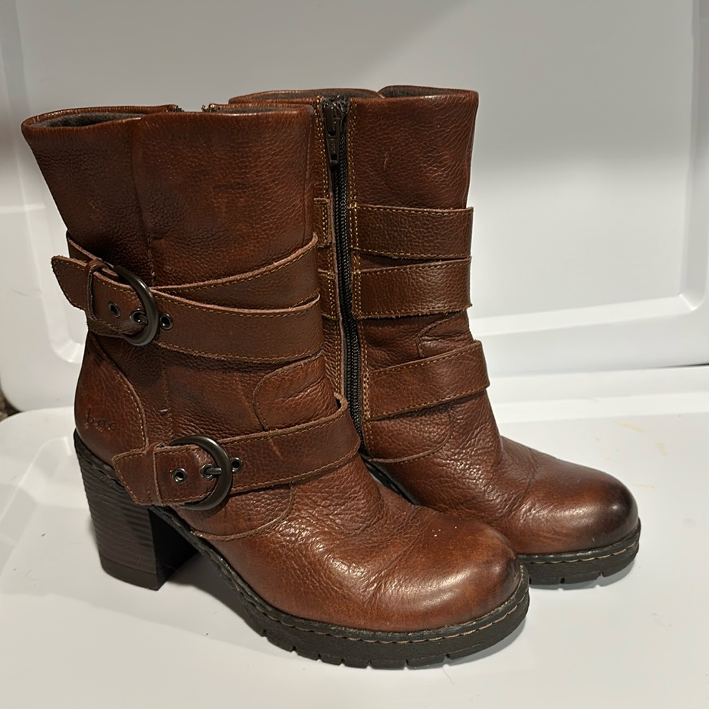 Boc Leather Chunky High Heel Ankle Moto Boot 'Josephine' Sz 8 Med